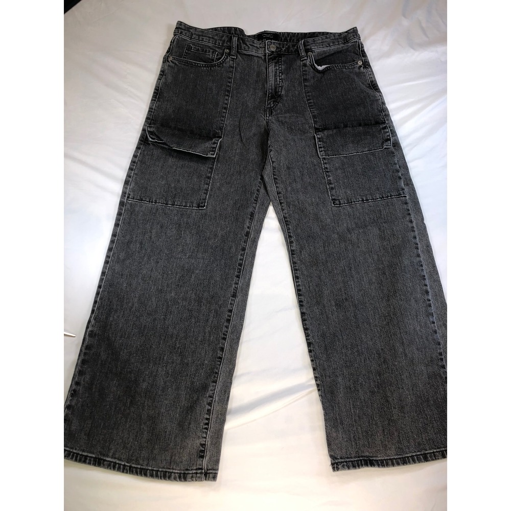 Banana Republic Mid-Rise Cargo Jeans Gray Wide Leg Denim Pants 33/16